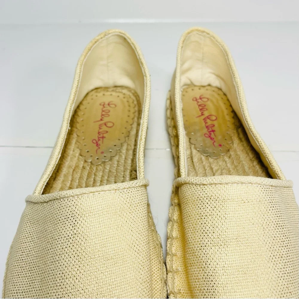 Lilly Pulitzer Lia Espadrilles Flats Gold Metallic‎ Jute Slip On Size 7
